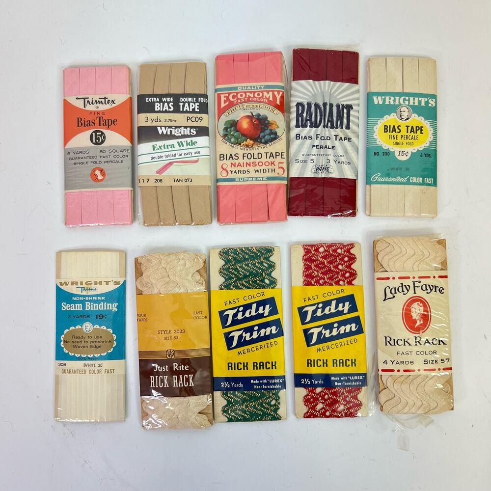Vintage Rick Rack Bias Tape Tidy Trim Lot of 10 NEW Wright's Lady Feyra Sewing